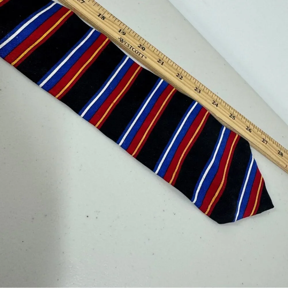 VTG Oscar de la Renta Striped Black Tie with Red and Blue Accents Textured